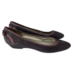 Talbots Purple Suede Ballet Flat 7B Bow Preppy Classic Minimalist Parisian Chic